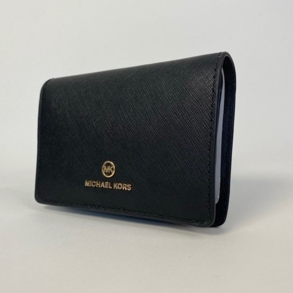 NWT Michael Kors Jet Set Charm Medium Saffiano Black Leather Wallet - Picture 1 of 8